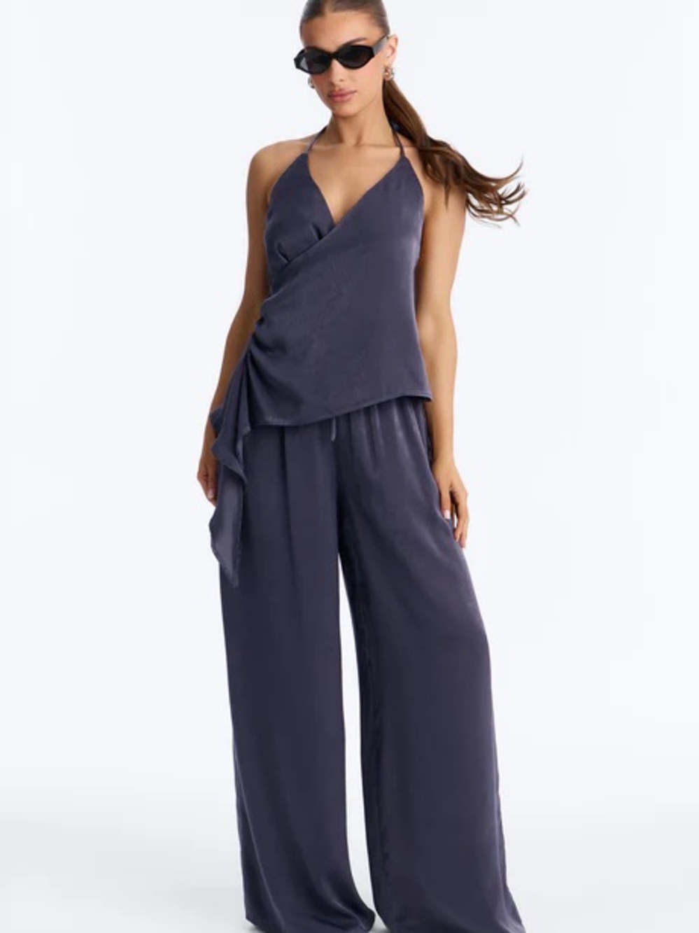 Fashion Nova Navy Sleeveless Wrap Wide-Leg Jumpsuit- NEVER WORN